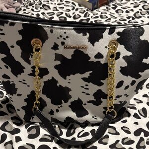 Montana West Cow Print Tote with Gold Accents